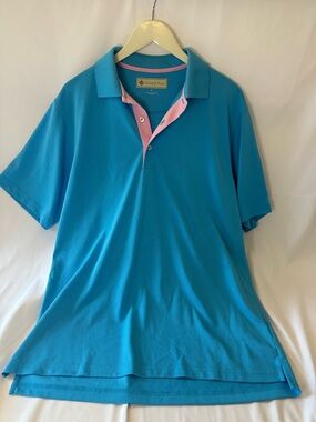 Men's Aqua Polo Shirt with Pink Trim Donald Ross Polo medium Men’s/Golf